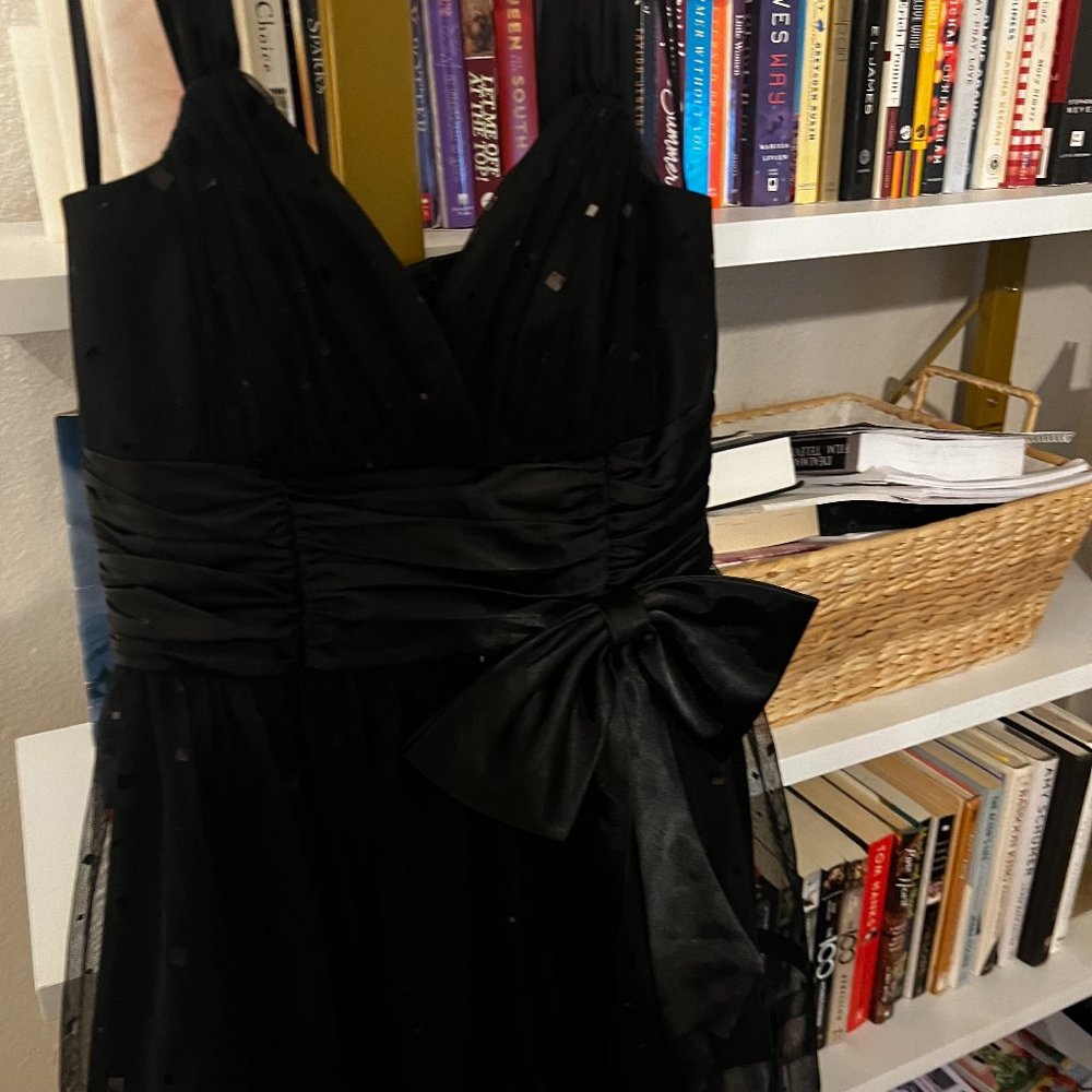 Blondie Nites by Stacy Sklar, Black Mini Dress with Bow and Sparkles, Size 3